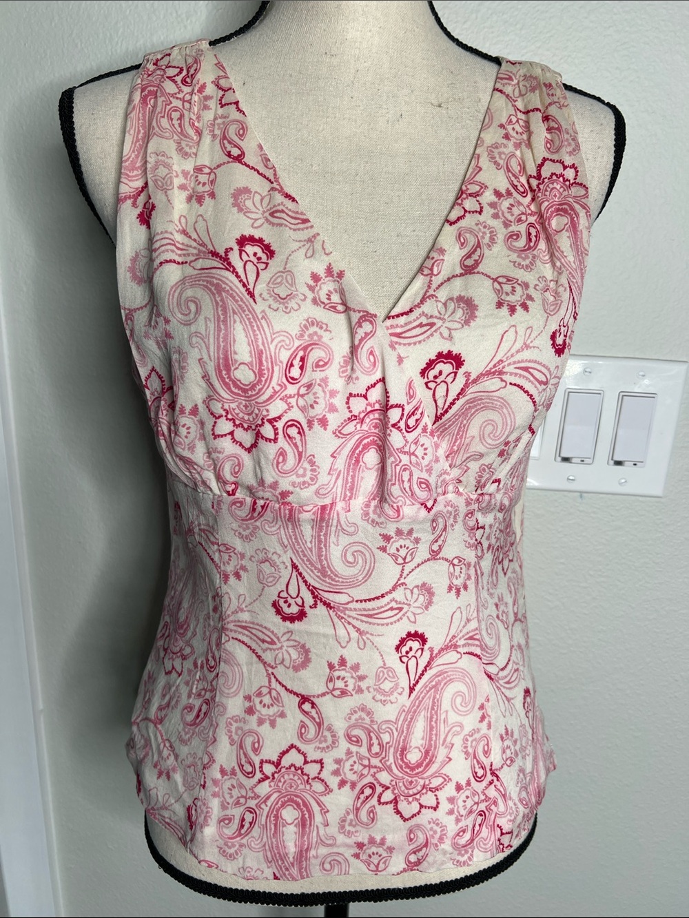 Anne Klein Red and Cream Silk Blouse